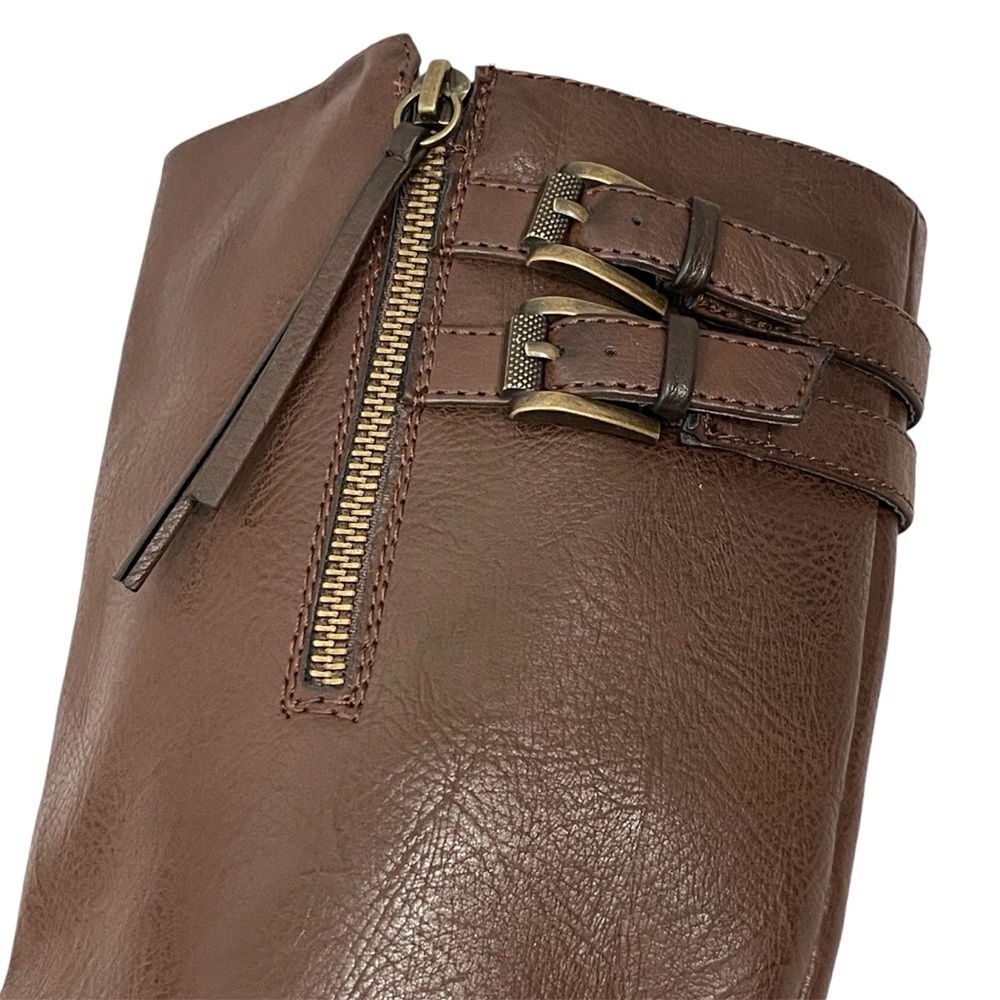Crown Vintage Brown Leather Tall Heeled Boots Workwear Business Casual Fall - Picture 7 of 13